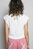 Round Neck Trim Point Floral Patch Sleeveless Top