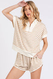 HALF ZIP UP STRIPED TOP AND SHORTS SETS
