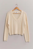 Cream Textured Vneck Sweater