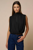 Draped Chiffon Mock Neck Sleeveless Top