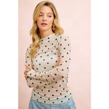 HIGH NECK LINE POLKA DOTS MESH TOP WITH THUMB OPENING