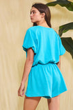 Bubble Hem & Sleeve Terry Crop Top