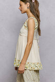 V-neck Thermal Lace Contrast Ruffle Floral Print Sleeveless
