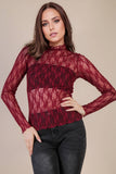 NT12220-High Neck Fitted Sheer Mesh Lace Knit Top