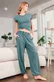 Rolled Sleeve Wrap-Front Crop Top And Jogger Set