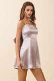 CD06457-Back Oversized Bow Detail Satin A Line Mini Dress