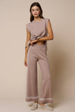 Houndstooth Contrast Sleeveless Top & Wide Leg Pants Set