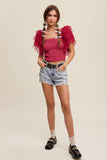 Tulle Ruffle Sleeve Smocked Top