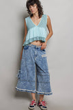 Sleeveless contrast thermal cropped babydoll top