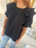 Macey Black Textured Top