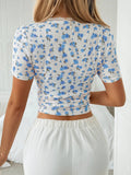 Y2K Floral Printed Lace Splicing T-Shirt