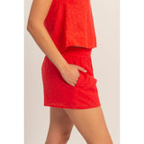 Eyelet Elastic Shorts With Pockets