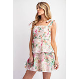 LOVELY PRINT EYELET TIERED MINI DRESS