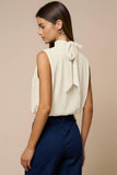Draped Chiffon Mock Neck Sleeveless Top