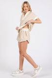 HALF ZIP UP STRIPED TOP AND SHORTS SETS