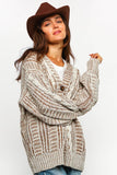 TWO TONE CABLE CHUNKYSWEATER CARDIGAN