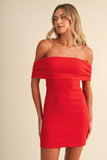 ID7783 OFF SHOULDER MINI DRESS WITH TIED BACK BOW