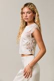 SLEEVELESS HIGH NECK LACE TRIM CROP TOP