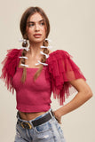 Tulle Ruffle Sleeve Smocked Top