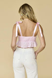 PT17942 - Aurora Shoulder Tie Smocked Waist Eyelet Top