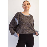 ANIMAL PRINT TERRY OPEN BACK LONG SLEEVE TOP