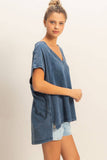 Oversized V-Neck Mineral Washed Top