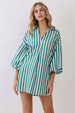CD07270-Balloon Sleeve Stripe Oversized Mini Dress