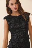 Sequin Scoop Back Structured Shoulders Dress