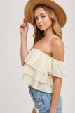 TEXTURED OFF-THE-SHOULDER TIERED CROP TOP