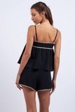 SOLID COLOR KNIT TRIM LINE TOP & SHORTS SET