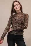 NT12220-High Neck Fitted Sheer Mesh Lace Knit Top