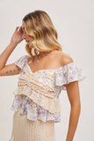 FLORAL PRINT RUFFLE LACE TRIMMED SWEETHEART NECK TOP