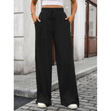 Solid Drawstring Ribbed Brushed Elastic Waist Pants
