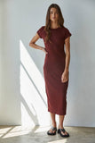 L8658 | Knit Rayon Spandex Short Sleeve Bodycon Midi Dress