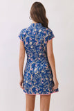 CD07359-Floral Vine Mandarin Collar Mini Dress