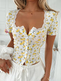 Y2K Floral Printed Lace Splicing T-Shirt