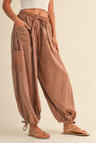 IP1530-B STRIPED DOUBLE GAUZE CONTRAST POCKET BALLOON PANTS