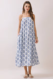 CD06741-Printed Flowy Silhouette Side Pockets Maxi Dress