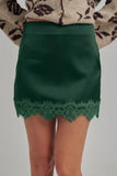 SATIN TEXTURE MINI SKIRT WITH EYELASH LACE AND SHORTS LINING