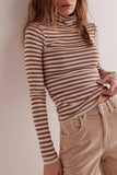Stripe Turtleneck basic top fitted tee long sleeve top