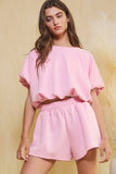 Scuba Bubble Hem And Sleeve Solid Crop Top