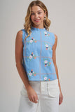 FLORAL EMBROIDERED A LINE SLEEVELESS TOP