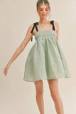 ID6302 BOW STRAP SQUARE NECK BABYDOLL MINI DRESS