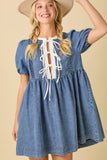 Round Neck Baby Doll Mini Denim Dress