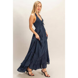 Halter Neck Smocked Maxi Dress
