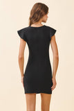 CD05798-Round Neck Flutter Cap Sleeve Ruched Detail Dress