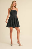 ID8550 SEQUIN VELVET CRISS CROSS BACK LONGSLEEVE MINI DRESS