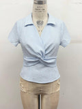 Seersucker Twist-Front Blouse