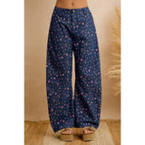 WOMEN NAVY FLORAL PRINT RELAXED WIDE LEG PANTS