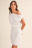 ID8182-A ASYMMETRIC OFF SHOULDER EYELET MINI DRESS